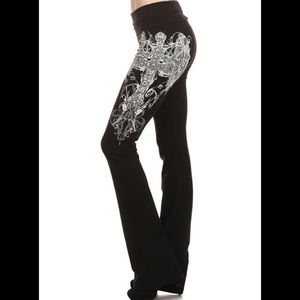 BLACK WINGED CROSS YOGA PANTS by URBAN X
